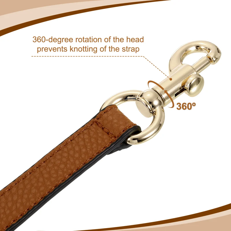 25.59 Inch PU Leather Short Bag Strap with Clasp, Brown, Gold Buckle