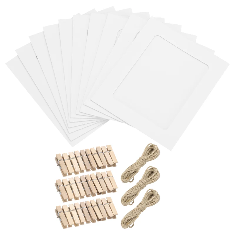 30PCS Paper Photo Frame, 4 x 4 Inch Cardboard Picture Frames with Clips & Strings, DIY Photo Hanging Display for Home Office Decor, White