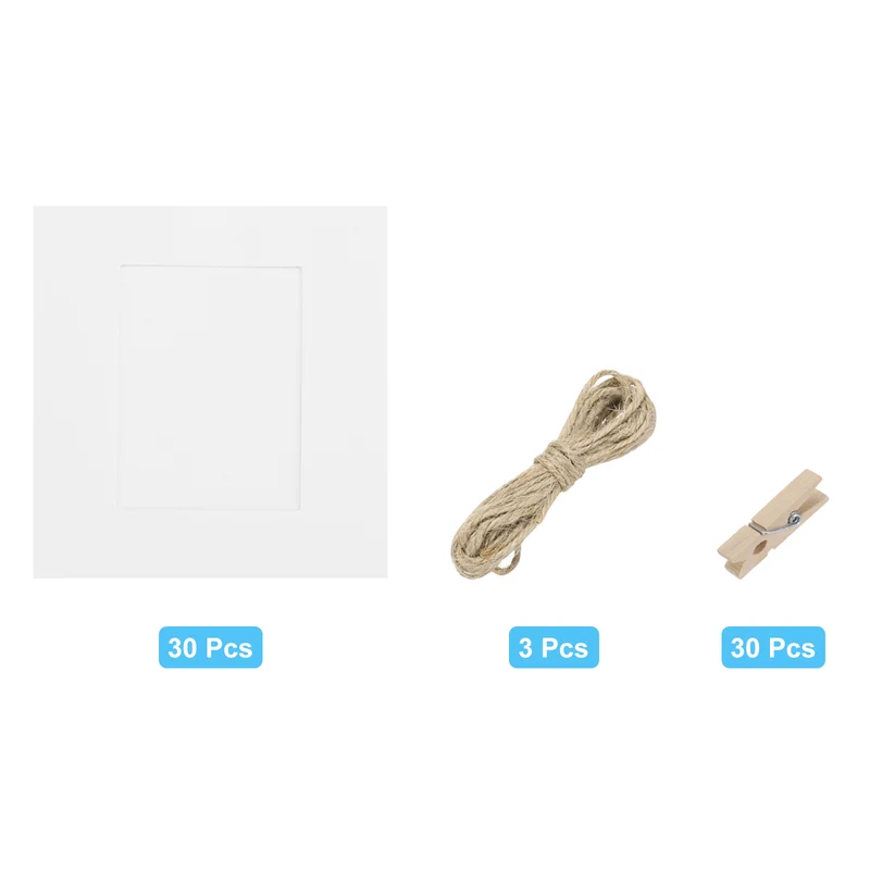 30PCS Paper Photo Frame, 4 x 4 Inch Cardboard Picture Frames with Clips & Strings, DIY Photo Hanging Display for Home Office Decor, White