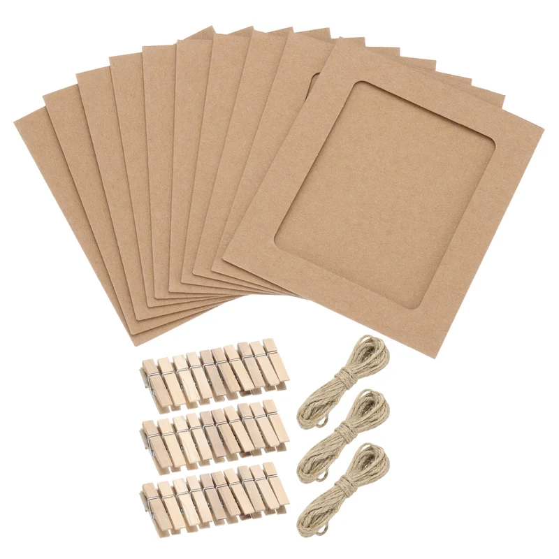 30PCS 5 x 4 Inch Paper Photo Frames with Clips & Strings, Brown