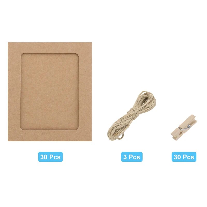 30PCS 5 x 4 Inch Paper Photo Frames with Clips & Strings, Brown