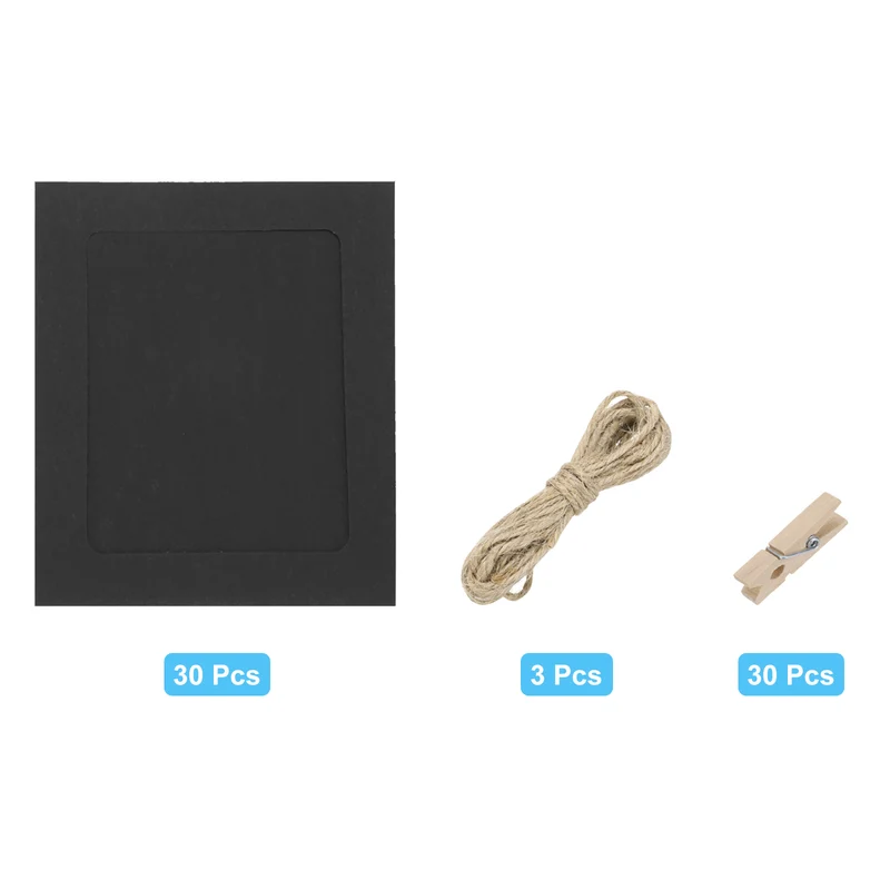 30PCS 5 x 4 Inch Paper Photo Frames with Clips & Strings, Black