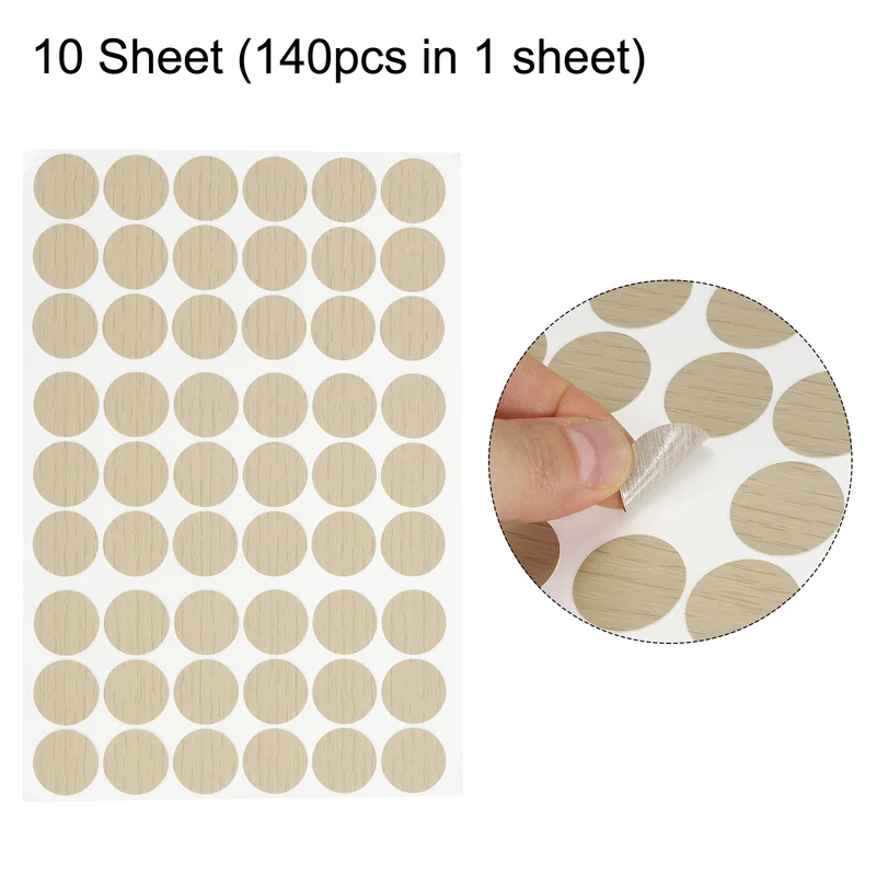 10 Sheet/540Pcs 21mm Dia Screw Hole Cover Stickers Pale Oak