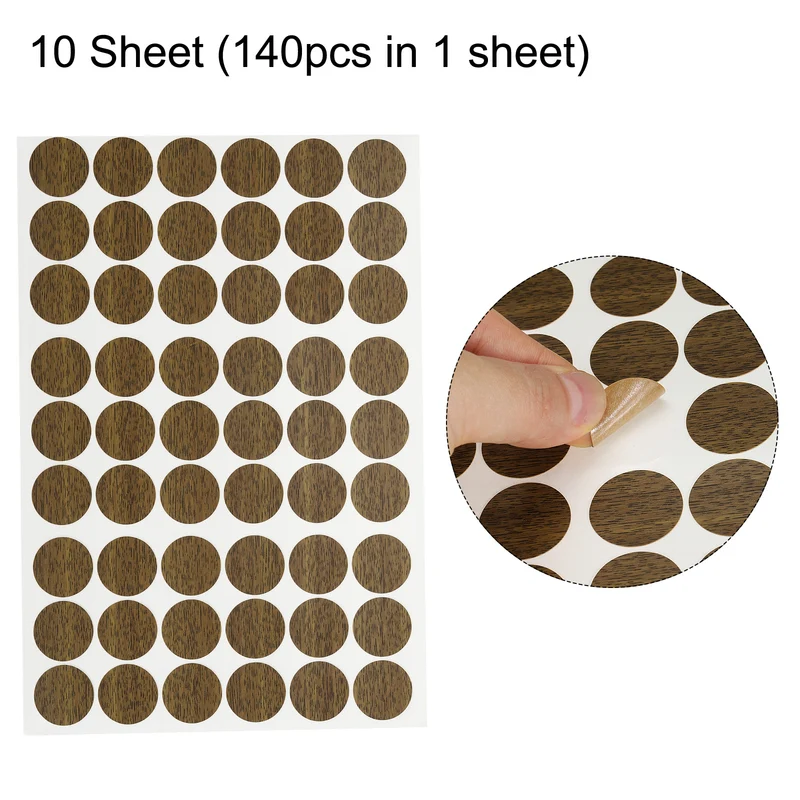 10 Sheet/540Pcs 21mm Dia Screw Hole Cover Stickers Dark Walnut