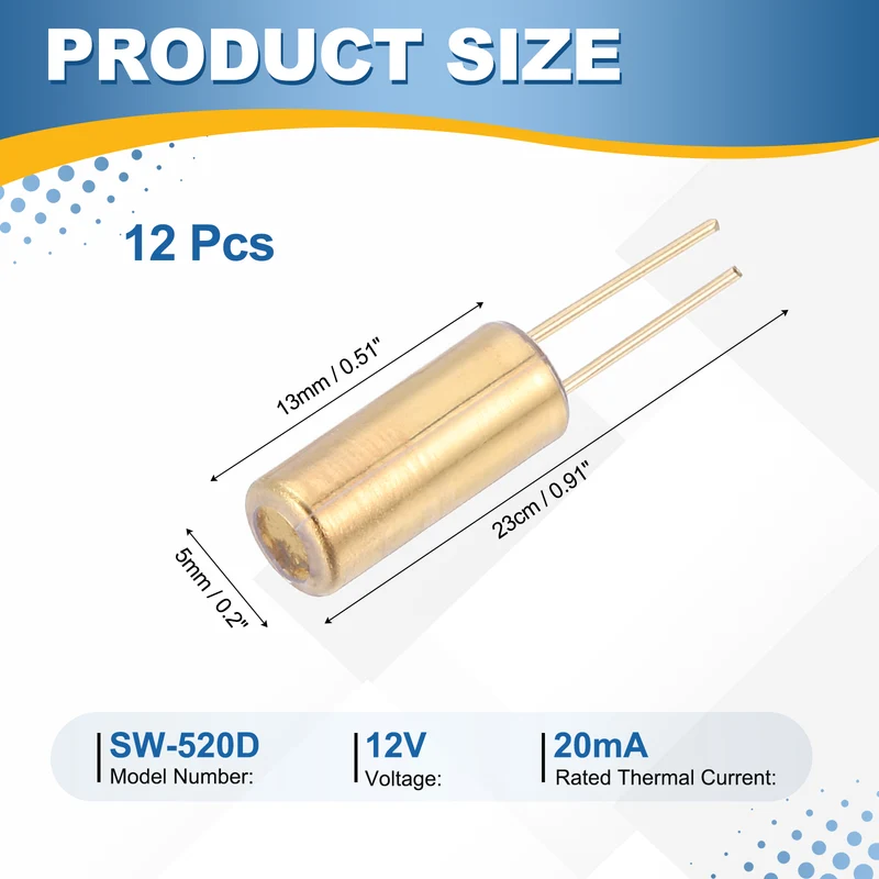 12Pcs SW-520D Metal Ball Tilt Shaking Vibration Sensor 12V 20mA, Golden