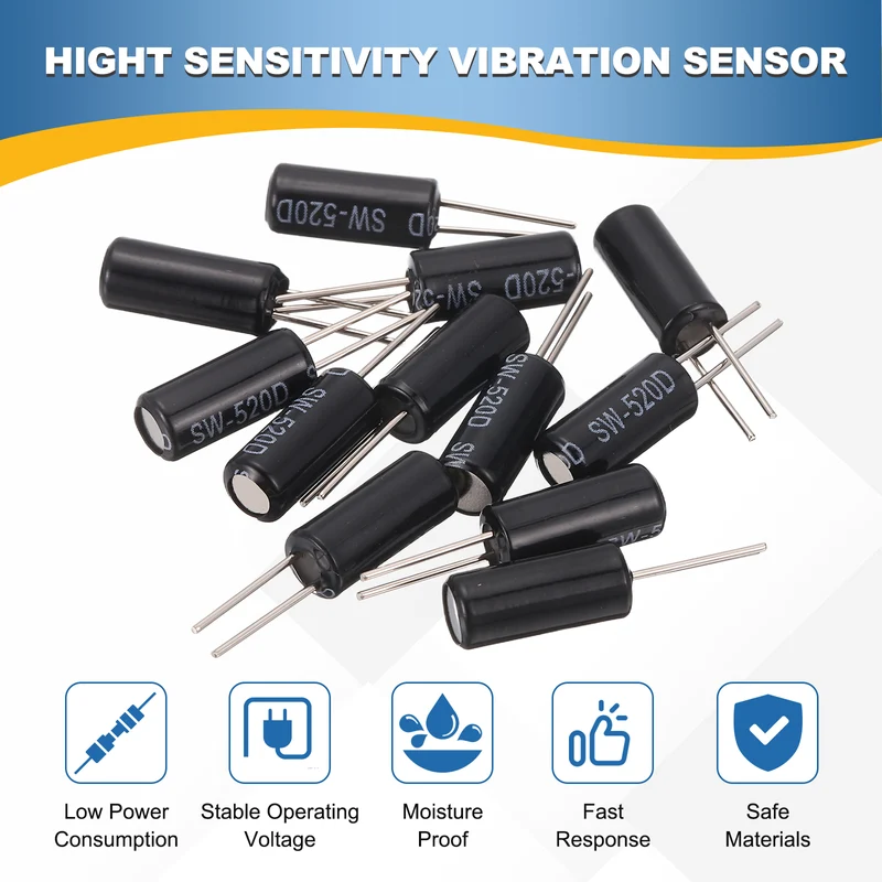 12Pcs SW-520D Metal Ball Tilt Shaking Vibration Sensor 12V 20mA, Black/Silver