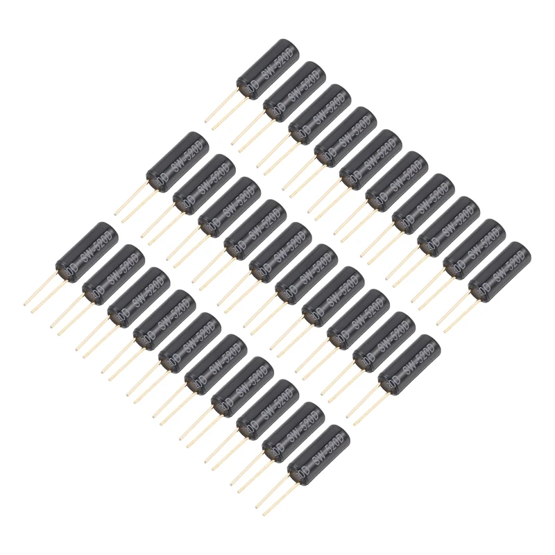 30Pcs SW-520D Metal Ball Tilt Shaking Vibration Sensor 12V 20mA, Black/Golden