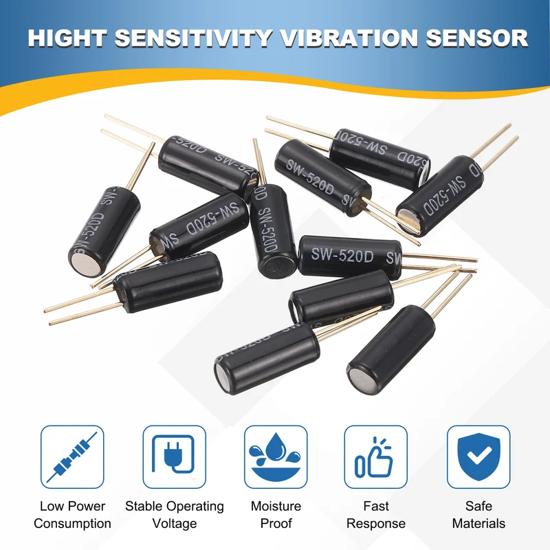 30Pcs SW-520D Metal Ball Tilt Shaking Vibration Sensor 12V 20mA, Black/Golden