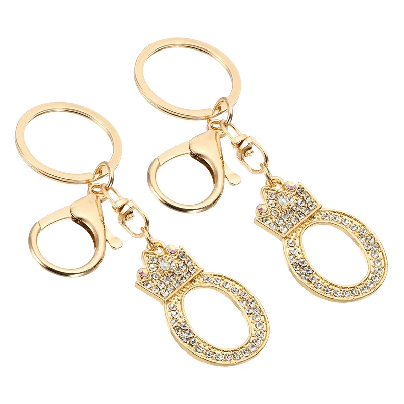 Initial Letter Keychain, 2 Pcs Letter O Crown Design Charm, Gold Tone