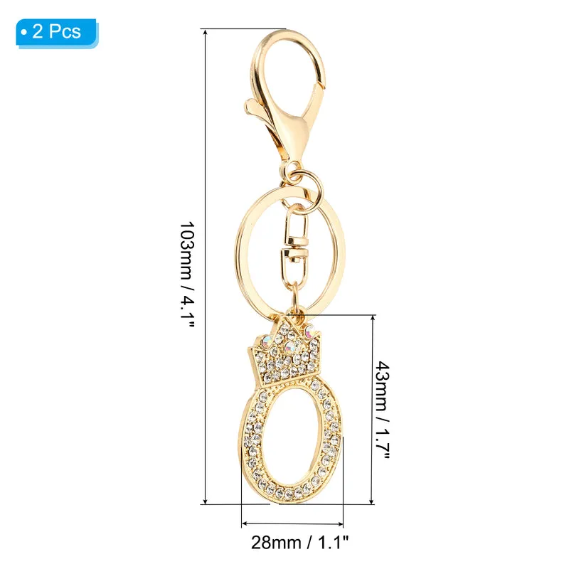 Initial Letter Keychain, 2 Pcs Letter O Crown Design Charm, Gold Tone