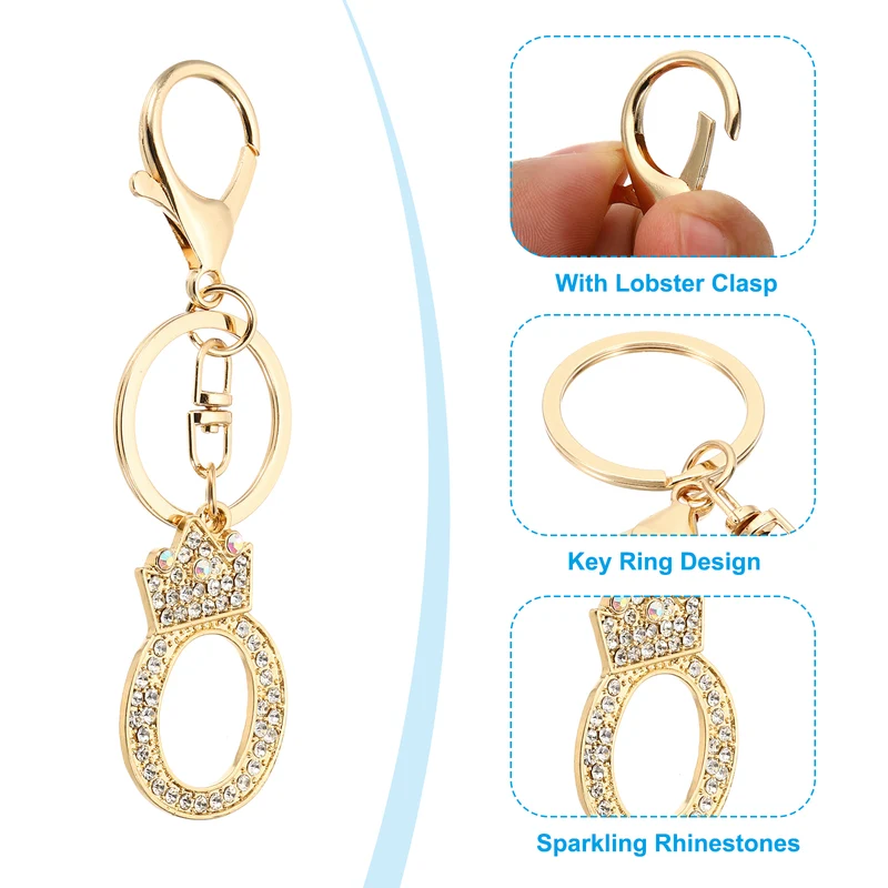 Initial Letter Keychain, 2 Pcs Letter O Crown Design Charm, Gold Tone