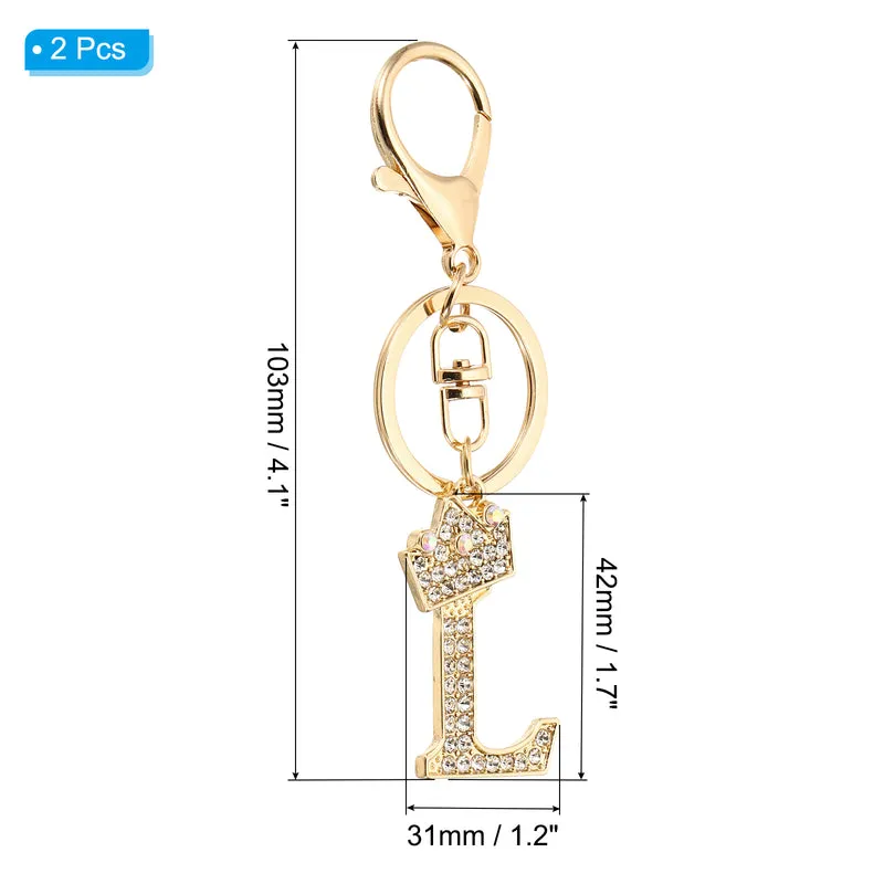 Initial Letter Keychain, 2 Pcs Letter l Crown Design Charm, Gold Tone
