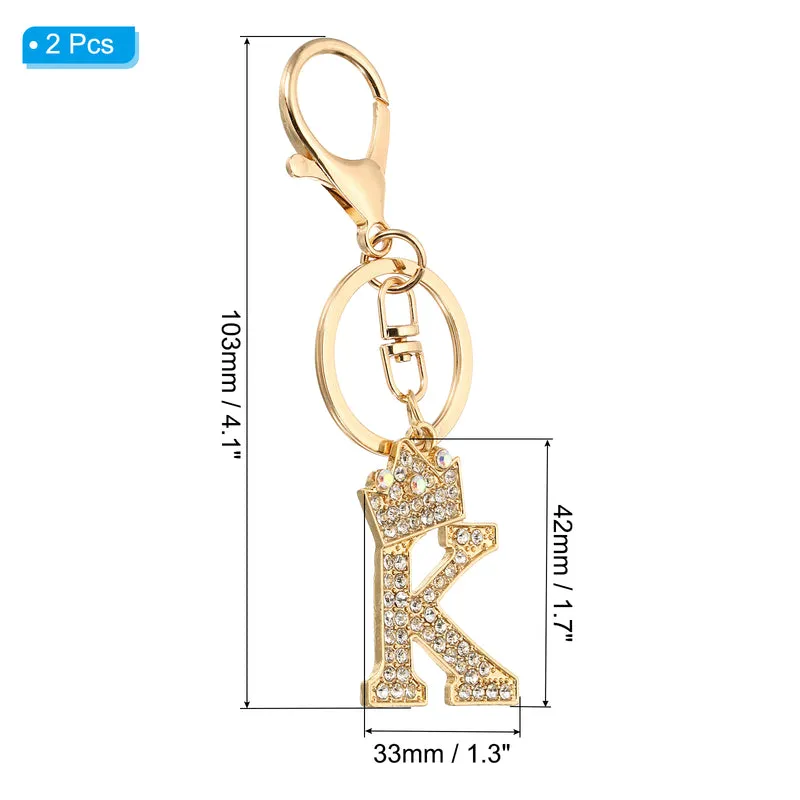 Initial Letter Keychain, 2 Pcs Letter K Crown Design Charm, Gold Tone