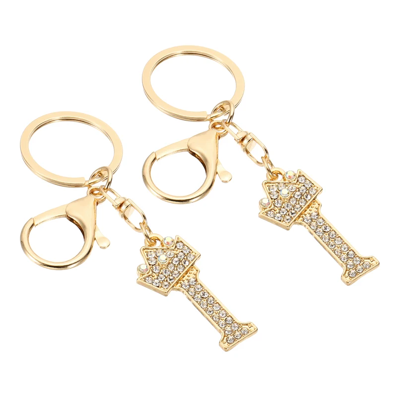 Initial Letter Keychain, 2 Pcs Letter I Crown Design Charm, Gold Tone