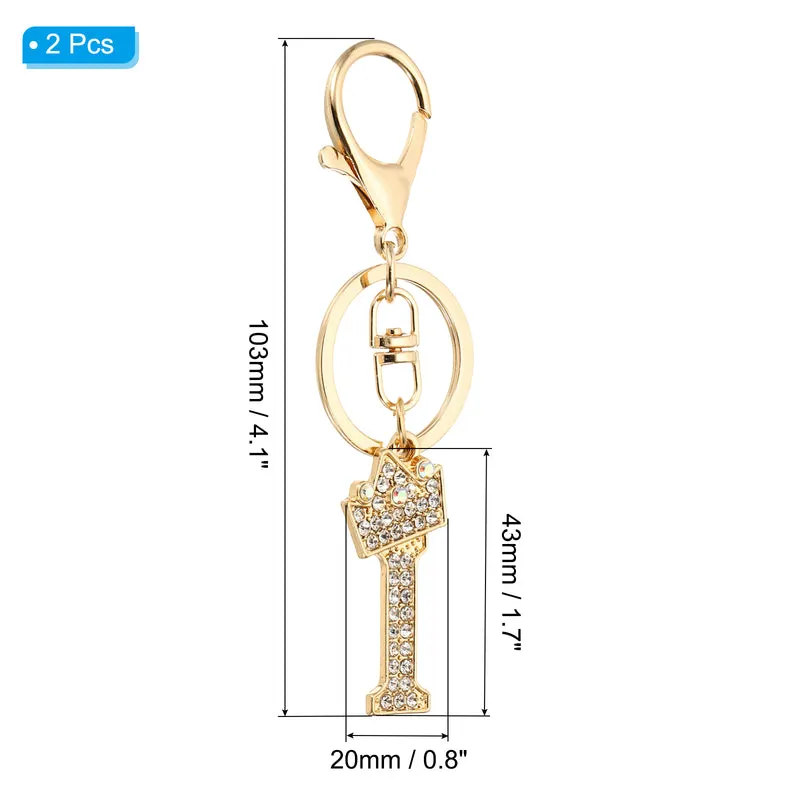 Initial Letter Keychain, 2 Pcs Letter I Crown Design Charm, Gold Tone