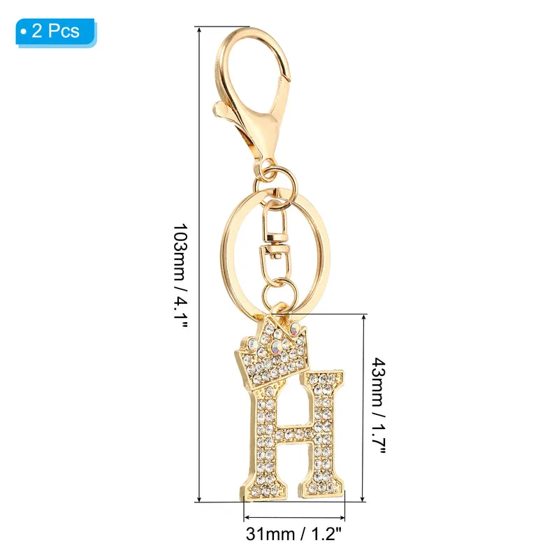 Initial Letter Keychain, 2 Pcs Letter H Crown Design Charm, Gold Tone