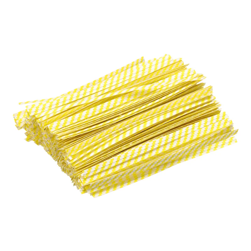 300 Pcs 4" Kraft Paper Twist Ties for Bread Candy Treat Bag, Yellow