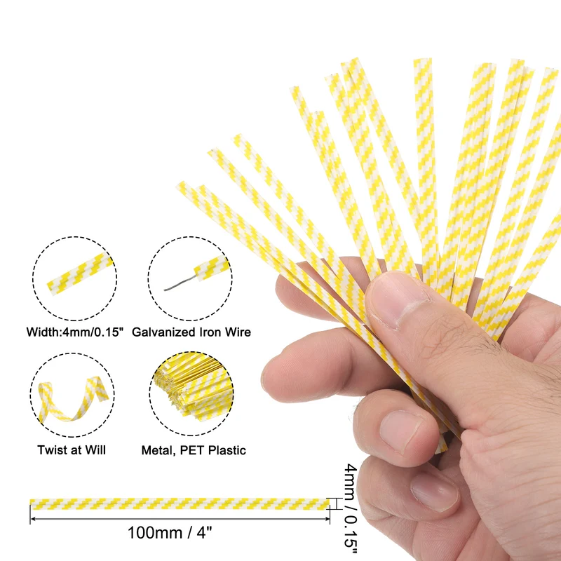 300 Pcs 4" Kraft Paper Twist Ties for Bread Candy Treat Bag, Yellow