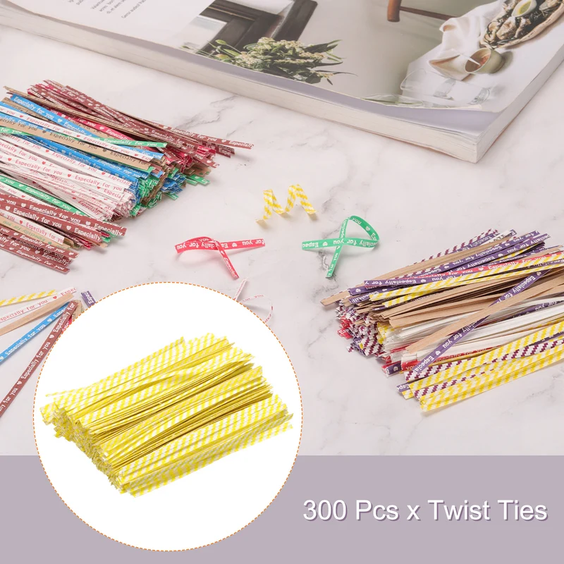 300 Pcs 4" Kraft Paper Twist Ties for Bread Candy Treat Bag, Yellow