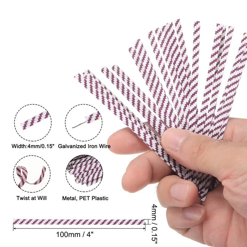 300 Pcs 4" Kraft Paper Twist Ties for Bread Candy Treat Bag, Purple