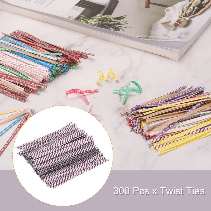 300 Pcs 4" Kraft Paper Twist Ties for Bread Candy Treat Bag, Purple