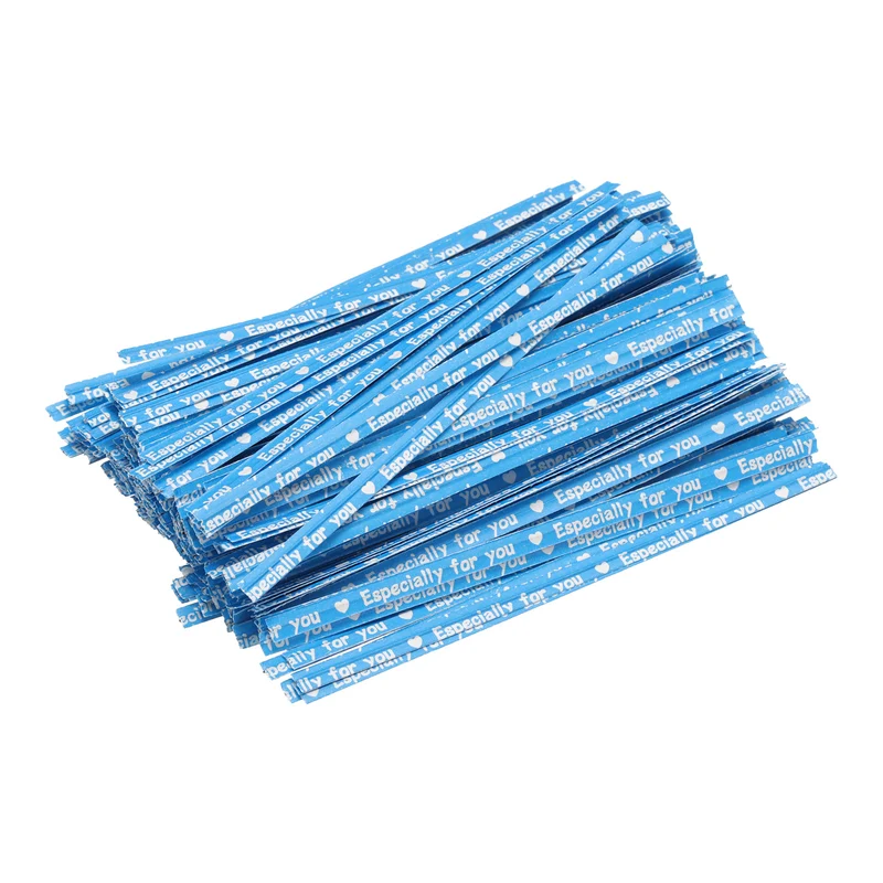 300 Pcs 4" Kraft Paper Twist Ties for Bread Candy Treat Bag, Blue/White