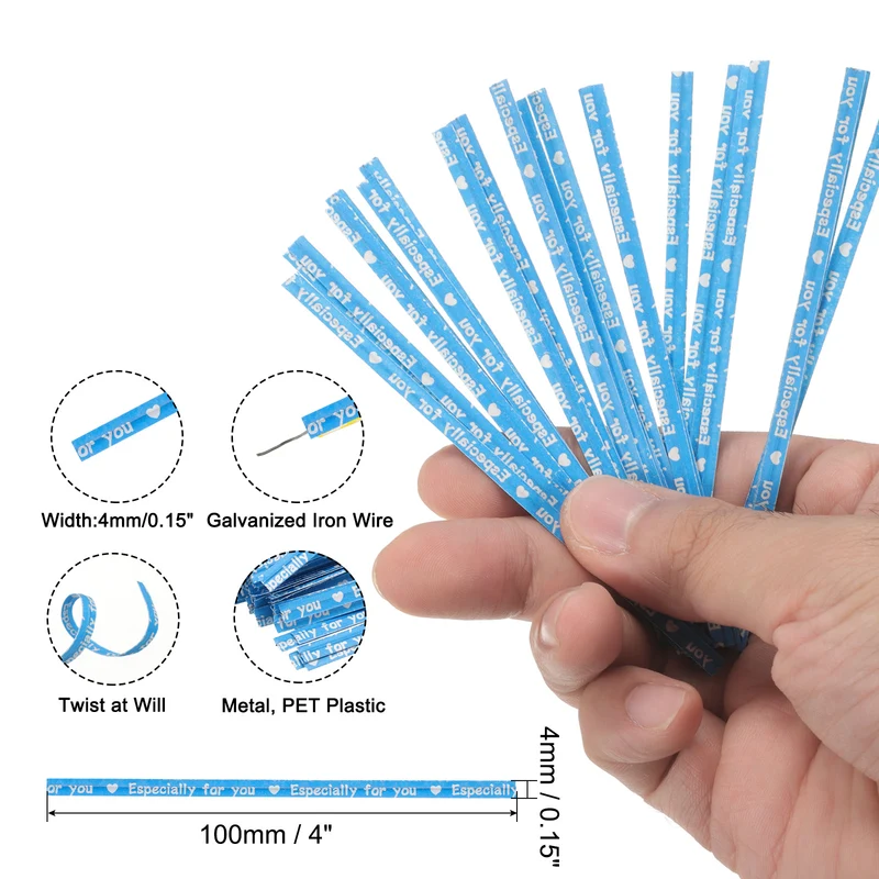 300 Pcs 4" Kraft Paper Twist Ties for Bread Candy Treat Bag, Blue/White