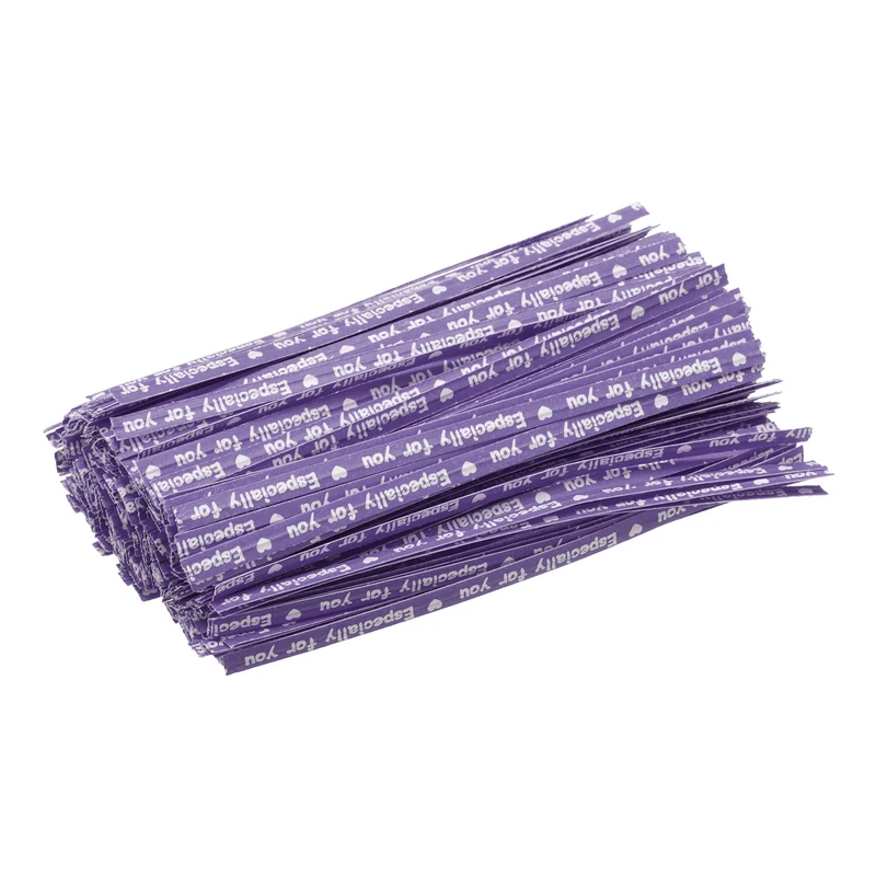 300 Pcs 4" Kraft Paper Twist Ties for Bread Candy Treat Bag, Purple/White