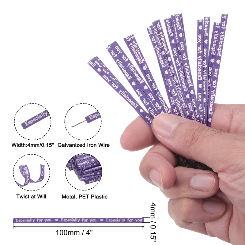 300 Pcs 4" Kraft Paper Twist Ties for Bread Candy Treat Bag, Purple/White