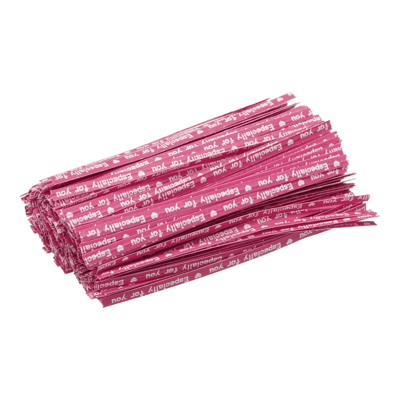 300 Pcs 4" Kraft Paper Twist Ties for Bread Candy Treat Bag, Rose Red/White