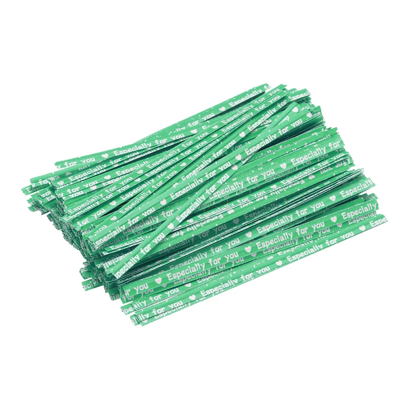 300 Pcs 4" Kraft Paper Twist Ties for Bread Candy Treat Bag, Green/White