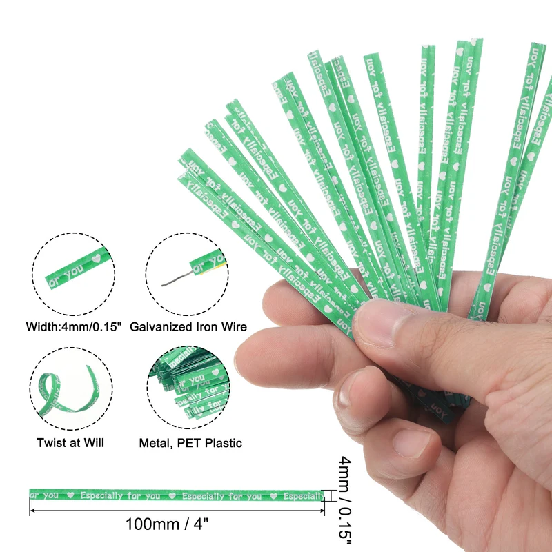300 Pcs 4" Kraft Paper Twist Ties for Bread Candy Treat Bag, Green/White