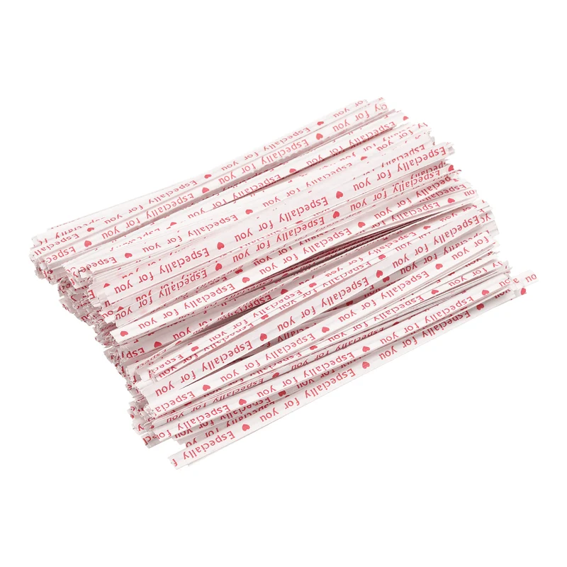 300 Pcs 4" Kraft Paper Twist Ties for Bread Candy Treat Bag, White/Red