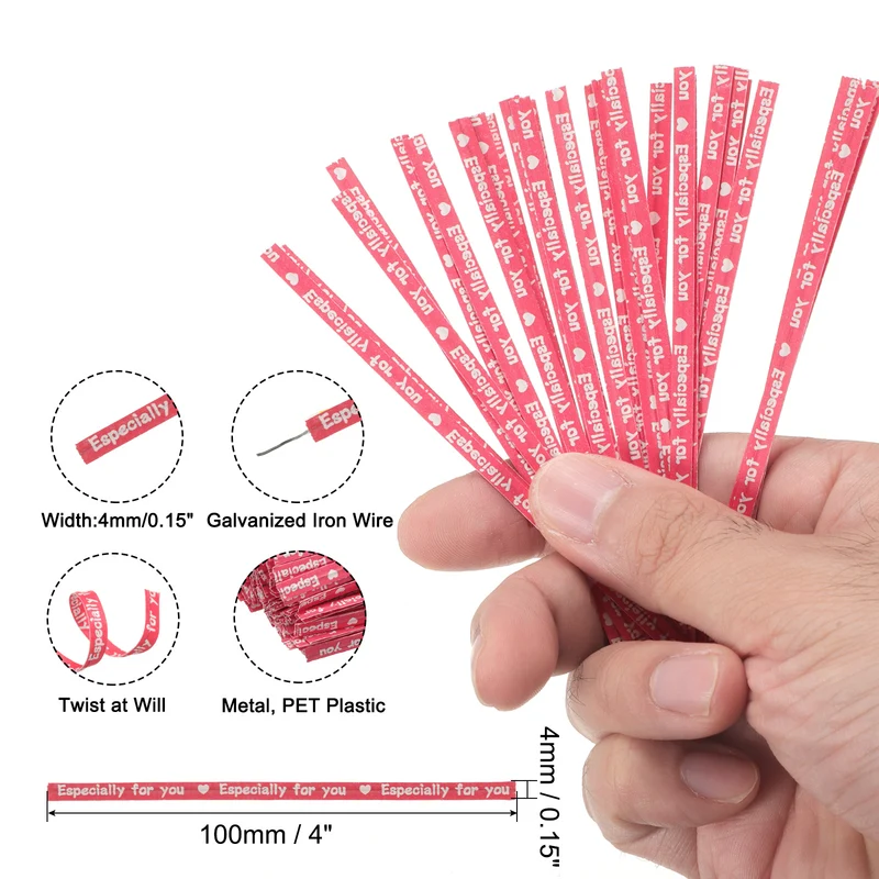 300 Pcs 4" Kraft Paper Twist Ties for Bread Candy Treat Bag, Red/White