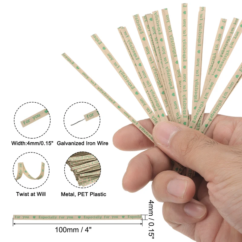 300 Pcs 4" Kraft Paper Twist Ties for Bread Candy Treat Bag, Brown/Green