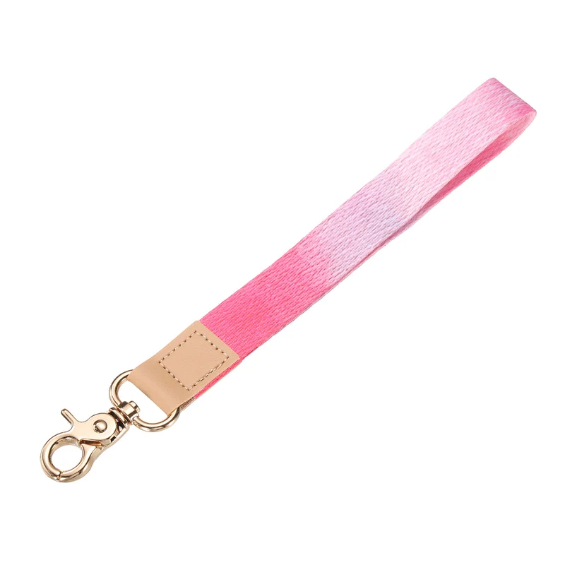Wrist Lanyard Keychain, Braided Wristlet Strap with Gold Clasp, Gradient Pink
