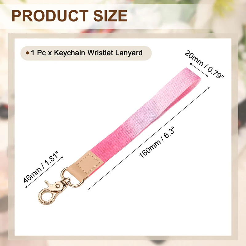 Wrist Lanyard Keychain, Braided Wristlet Strap with Gold Clasp, Gradient Pink