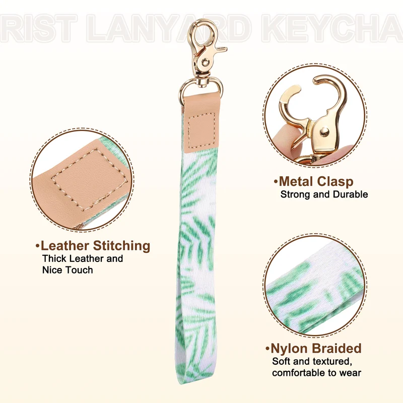 Wrist Lanyard Keychain, Braided Wristlet Strap with Gold Clasp, Sprout Green