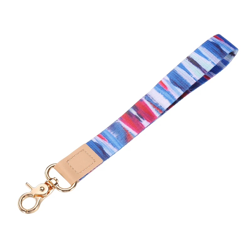 Wrist Lanyard Keychain, Braided Wristlet Strap with Gold Clasp, Gradient Color