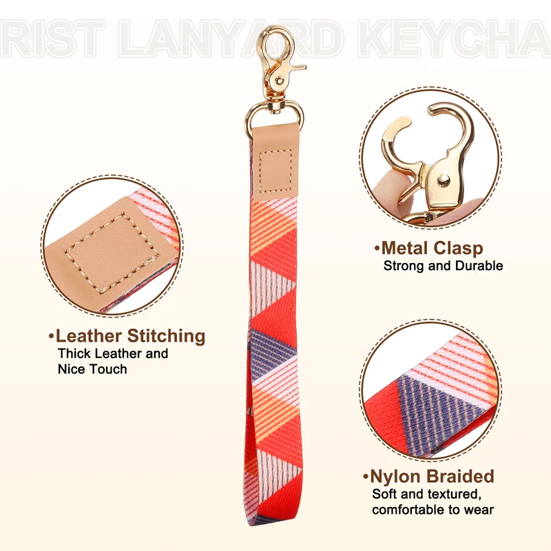 Wrist Lanyard Keychain, Braided Wristlet Strap with Gold Clasp, Triangle