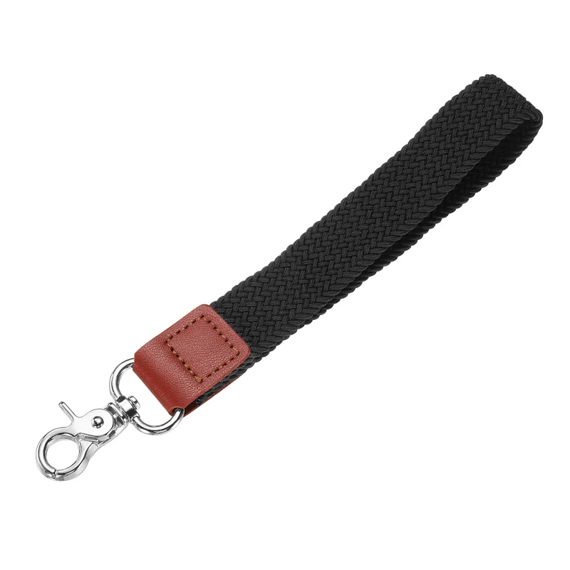 Wrist Lanyard Keychain Braided Wristlet Strap with Silver Clasp Black