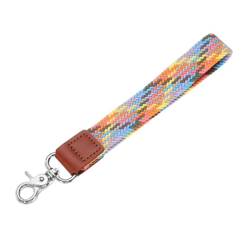 Wrist Lanyard Keychain Braided Wristlet Strap with Silver Clasp Colorful Pink