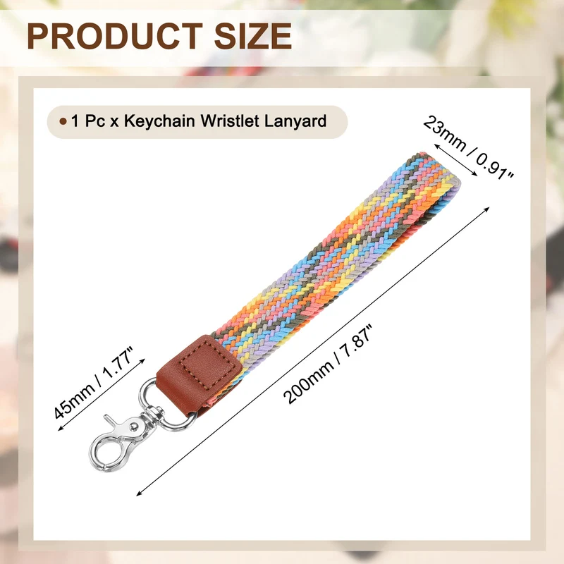 Wrist Lanyard Keychain Braided Wristlet Strap with Silver Clasp Colorful Pink