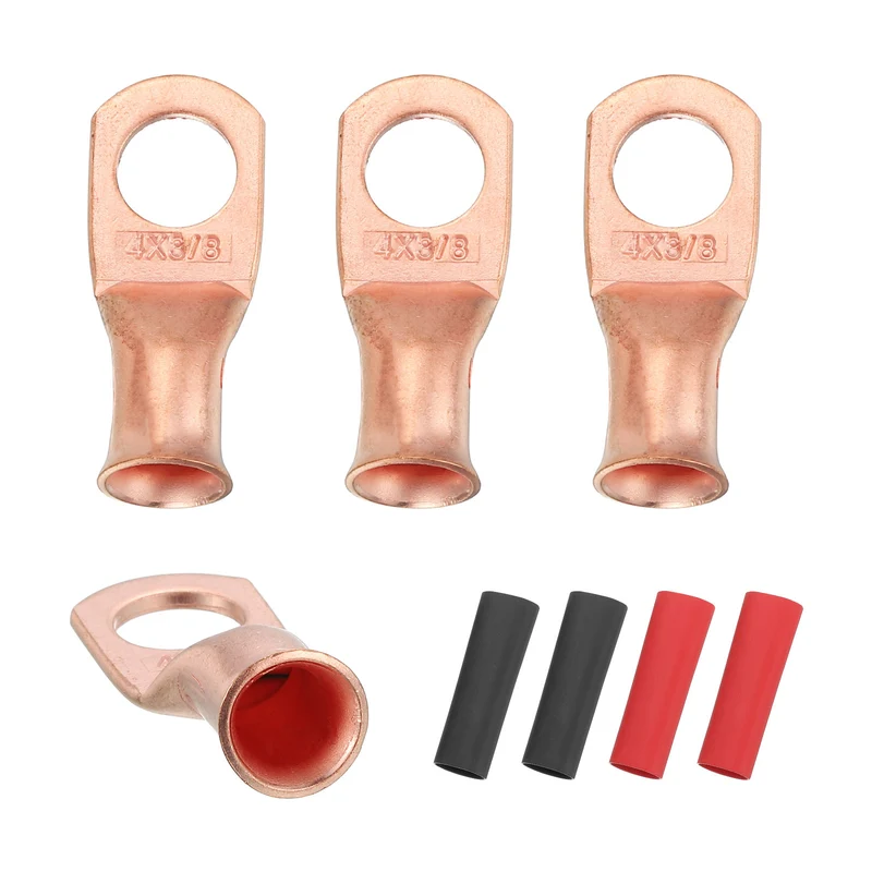 4 Pcs 3/8" Stud 4AWG Battery Cable End with 4pcs 2:1 Heat Shrink, Gold