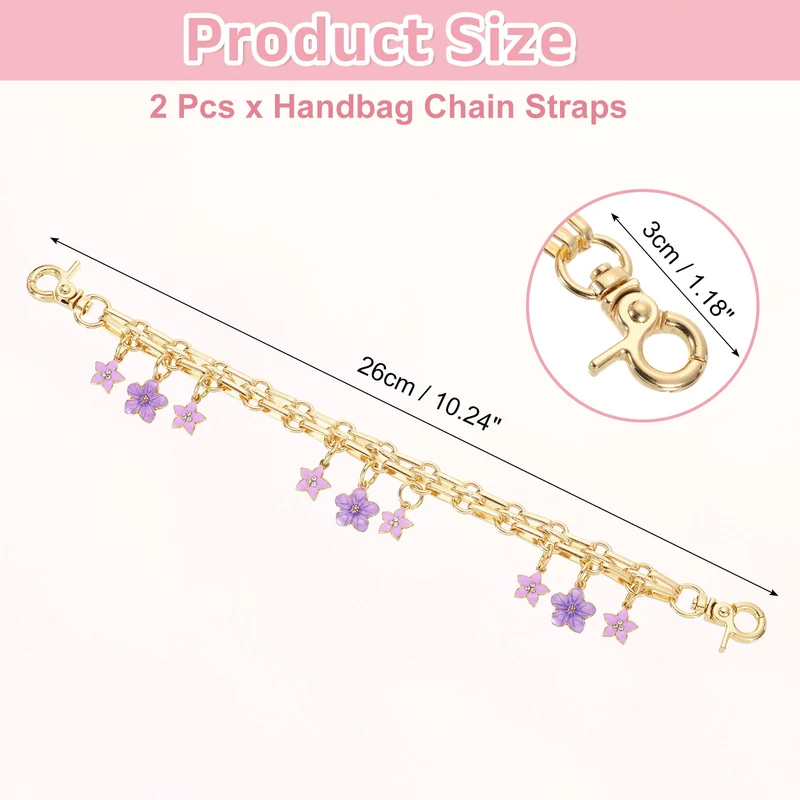 2Pcs 10" Flowers Pendant Handbag Chain Straps, Purple