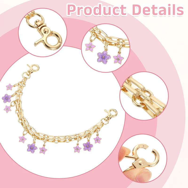 2Pcs 10" Flowers Pendant Handbag Chain Straps, Purple