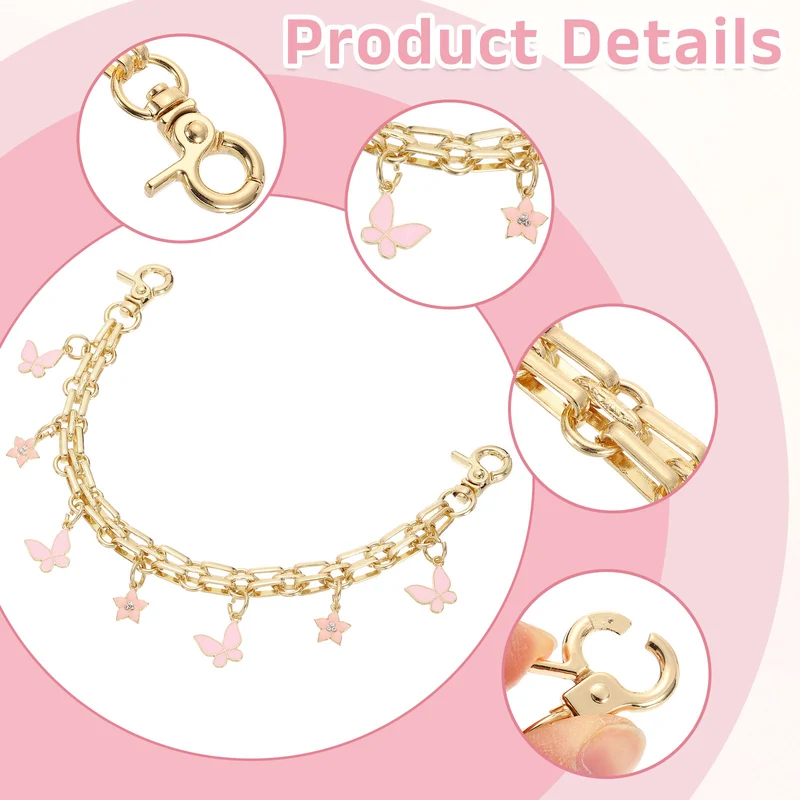 2Pcs 10" Flower Butterfly Pendant Handbag Chain Straps, Pink