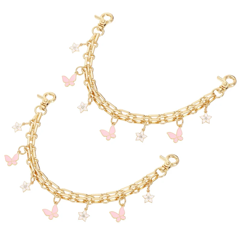 2Pcs 10" Flower Butterfly Pendant Handbag Chain Straps, Pink/White