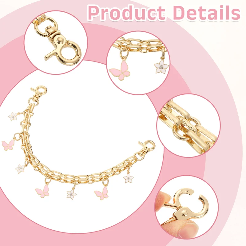2Pcs 10" Flower Butterfly Pendant Handbag Chain Straps, Pink/White