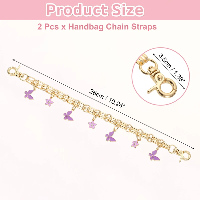 2Pcs 10" Flower Butterfly Pendant Handbag Chain Straps Purple